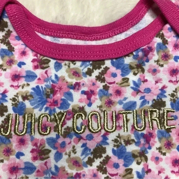 Juicy Couture Diaper Shirt Onesie Pink  & Blue Floral Size 0-3 Months - Picture 3 of 16
